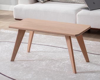 Handmade Solid Oak Coffee Table, Minimalist Modern Center Table, Modern Rectangular Living Room Table, Scandi Table
