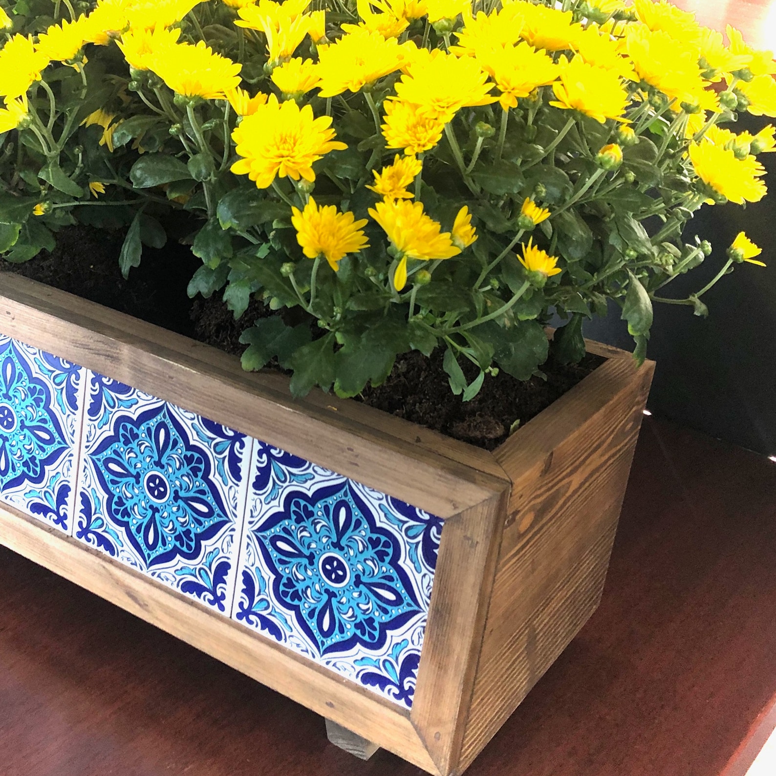 Wooden Planter with Mexican Tile/Indoor Outdoor Planter Etsy