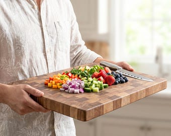 Premium Walnut Cutting Board, Thick End Grain Butcher Block, Heavy Duty Chef Grade, Professional Kitchen, Large Reversible Kitchen Board