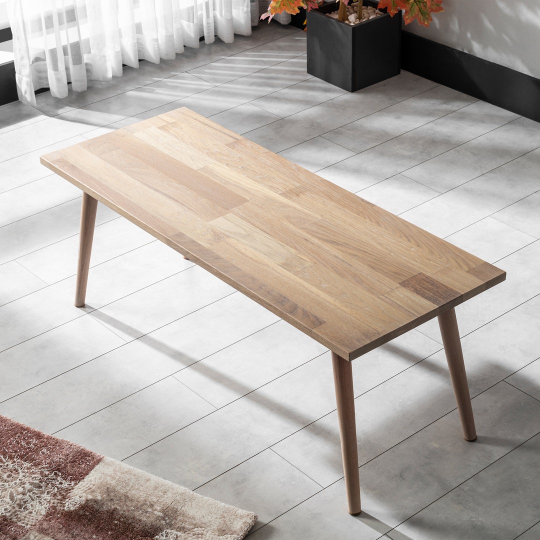 Wooden Coffee Table, Natural Oak Center Table, Minimalist Rectangular