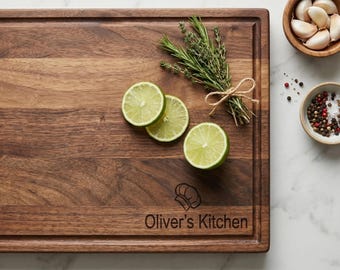 Reversible Walnut Cutting Board with Juice Groove | Personalized Charcuterie Board | Custom Engraved Serving Tray | Chopping Board