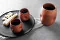 Ceramic Carafe (33 fl Oz)  and 4 Wine Glasses (6.5 fl Oz)Set, Pottery Pitcher and Tumblers, Terracotta Bedside Decanter and Cups, Barware