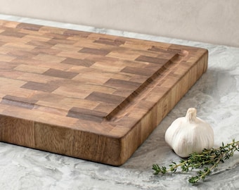 Walnut Cutting Board, End Grain Butcher Block Board, Large Reversible Chopping Board, Custom Personalised Engraved Chef Board