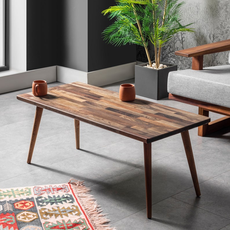 Walnut Coffee Table, Classic Wooden Coffee Table, Mid Century Modern Style Rectangle Coffee Table, Solid Walnut Wood, Living Room Furniture 画像 1