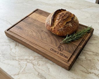 Walnut Cutting Board with Juice Groove | Personalized Charcuterie Board | Custom Engraved Serving Tray | Chopping Board with Hand Grips