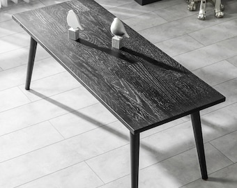 Solid Oak Coffee Table: Black Finish, Minimalist Living Room Furniture