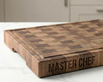 Cutting Board Walnut End Grain Butcher Block with Wide Handles, Personalized Cutting Board, Custom Engraved Board, Wedding Gift, Chef Gift