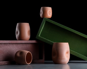 Ceramic Wine Glasses (6.75-18.0-33.0 fl OZ) Set of 4,Pottery Coffee and Tea Cups, Coffee Mug, Terracotta Tumblers, Kitchen&Bar Ware