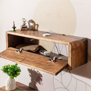 Organizador de cables de madera de nogal, estante de almacenamiento y organizador de cables, organizador de cables de madera para pared, estante flotante para cables, organizador de cables, ocultador de cables de madera.