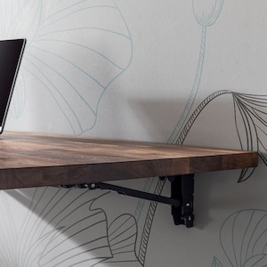 Walnut Space Saver Folding Floating Desk, Wooden Folding Table, Wall Mount Study Desk, Fold Down Dining Table, Murphy Desk, Home Office Desk