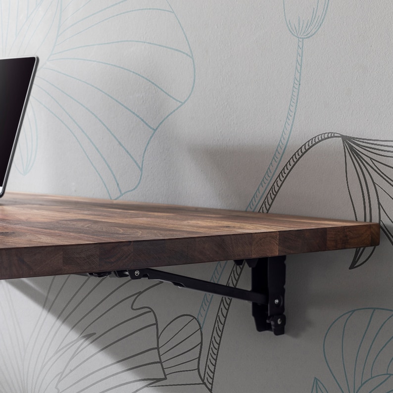 Walnut Space Saver Folding Floating Desk, Wooden Folding Table, Wall Mount Study Desk, Fold Down Dining Table, Murphy Desk, Home Office Desk