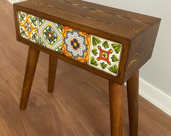 Stand with Mexican Tiles, End Table, Side Table with Talavera Tiles, Flower Stand, Custom Coffee Table, Nesting Table, Tiled Table