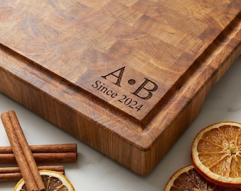 White Oak End Grain Cutting Board with Juice Groove, Thick Butcher Block, Personalized Chopping Board, Custom Anniversary Gift for Chef