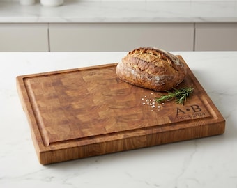 Oak Cutting Board, End Grain Board Thick Butcher Block, Personalized Chopping Board, Custom Gift for Chef