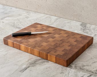 End Grain Cutting Board, Iroko Handmade Butcher Block, Personalized Butcher Block with Juice Groove