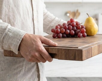 Personalized Walnut Butcher Block with Wide Handles, Extra Thick End Grain Wood Cutting Board, Custom Engraved Gift for Him, Chef Board