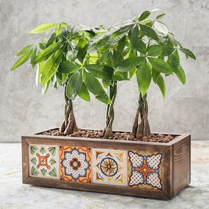 Wooden Planter with Mexican Tile/Indoor and Outdoor Flower Box/Home and Garden Decoration/Flower Pot/Custom image 4