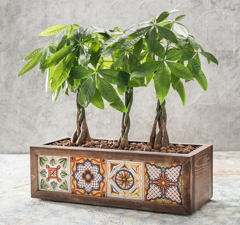 Wooden Planter with Mexican Tile/Indoor and Outdoor Flower Box/Home and Garden Decoration/Flower Pot/Custom image 4