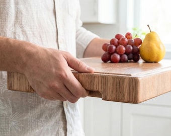 Personalized White Oak End Grain Butcher Block with Juice Groove | Thick Wood Cutting Board with Wide Hand Grips | Custom Engraved Chef Gift