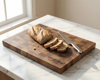 Personalized Walnut Cutting Board, End Grain Butcher Block, Custom Wood Chopping Board, Wedding & Housewarming Gift