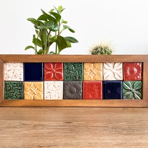 Wooden Planter with Hand Painted Tiles, Wood Indoor Flower Box/Plant Pot for Desk, Windowsill, Patio, Can be Customized