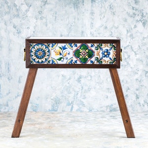 Wooden Planter with Mexican Tiles with Legs, Flower Box with Foot image 3