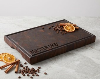 Personalized Custom Cutting Board Walnut, Engraved Black Walnut End Grain Board, Reversible Chef Chopping Butcher Block, Charcuterie Board
