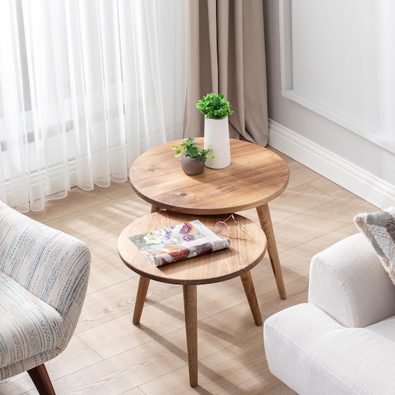 Handmade Walnut Coffee Table Set: Mid-Century Modern Nesting Tables