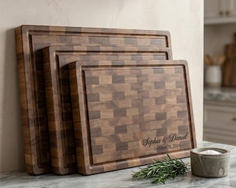 Large Cutting Board, Reversible Chef Board, End Grain Walnut Butcher Block, Custom Chopping Board, Kitchen Gift for Chefs and Home Cooks