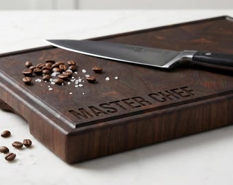 Solid American Black Walnut End Grain Cutting Board, Thick Wooden Chopping Board, Premium Dark Walnut Mosaic Butcher Block Countertop