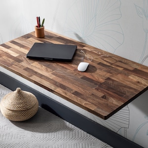 Walnut Space Saver Folding Floating Desk, Wooden Folding Table, Wall Mount Study Desk, Fold Down Dining Table, Murphy Desk, Home Office Desk
