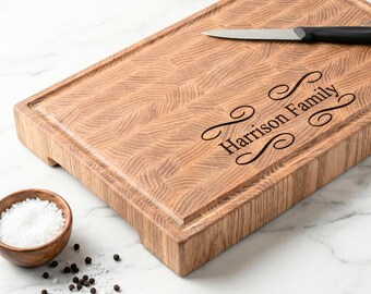 Oak Butcher Block with Juice Groove, Wooden Cutting Board with Hand Grips, Custom Engraved Gift, Wooden Christmas Gift for Chef