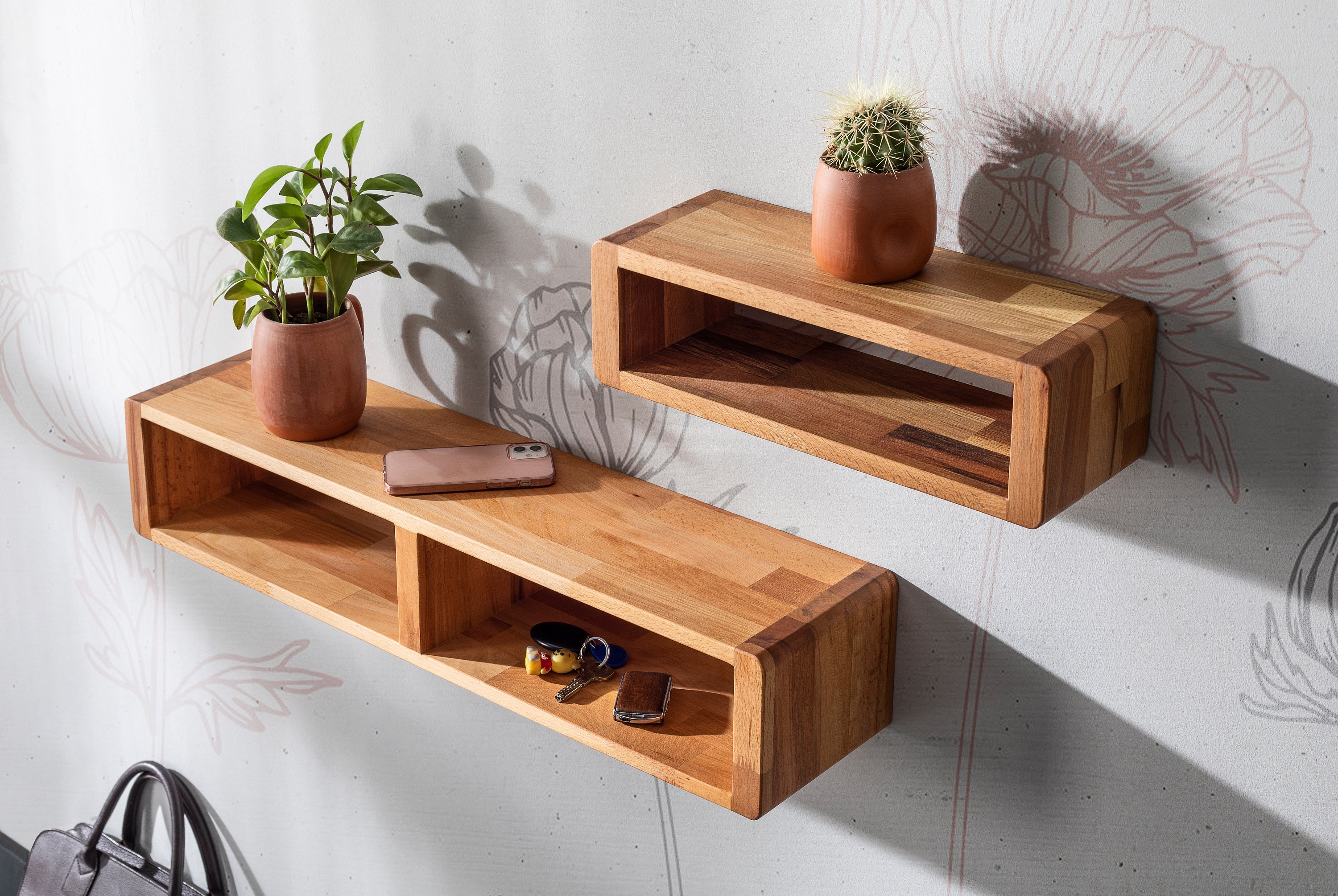 Floating Box Shelf Wood Rectangle Wall Mount Shelves Hallway Etsy