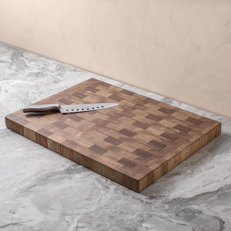 Walnut Cutting Board Double Sided, End Grain Butcher Block, Reversible Chopping Board, 1.50" and 2.00” Thickness