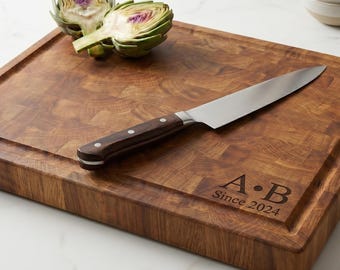 Solid White Oak End Grain Cutting Board, Thick Wooden Chopping Board, Premium Oak Butcher Block Countertop with Integrated Handles