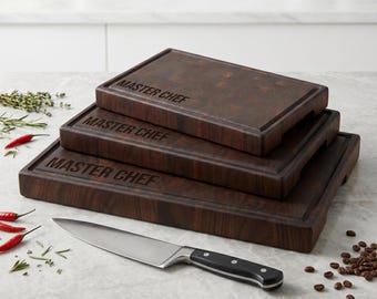 Extra Thick American Walnut End Grain Cutting Board - Custom Engraved Geometric Mosaic Butcher Block & Serving Board, Housewarming Gift