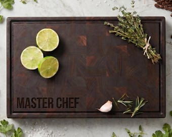 Personalized American Walnut End Grain Cutting Board, Custom Wooden Chopping Board, Mosaic Butcher Block Chef Heavy Duty Countertop
