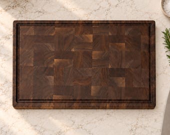 American Black Walnut End Grain Cutting Board with Juice Groove, Professional Butcher Block, Wood Chopping Board for Home Cooks and Chefs