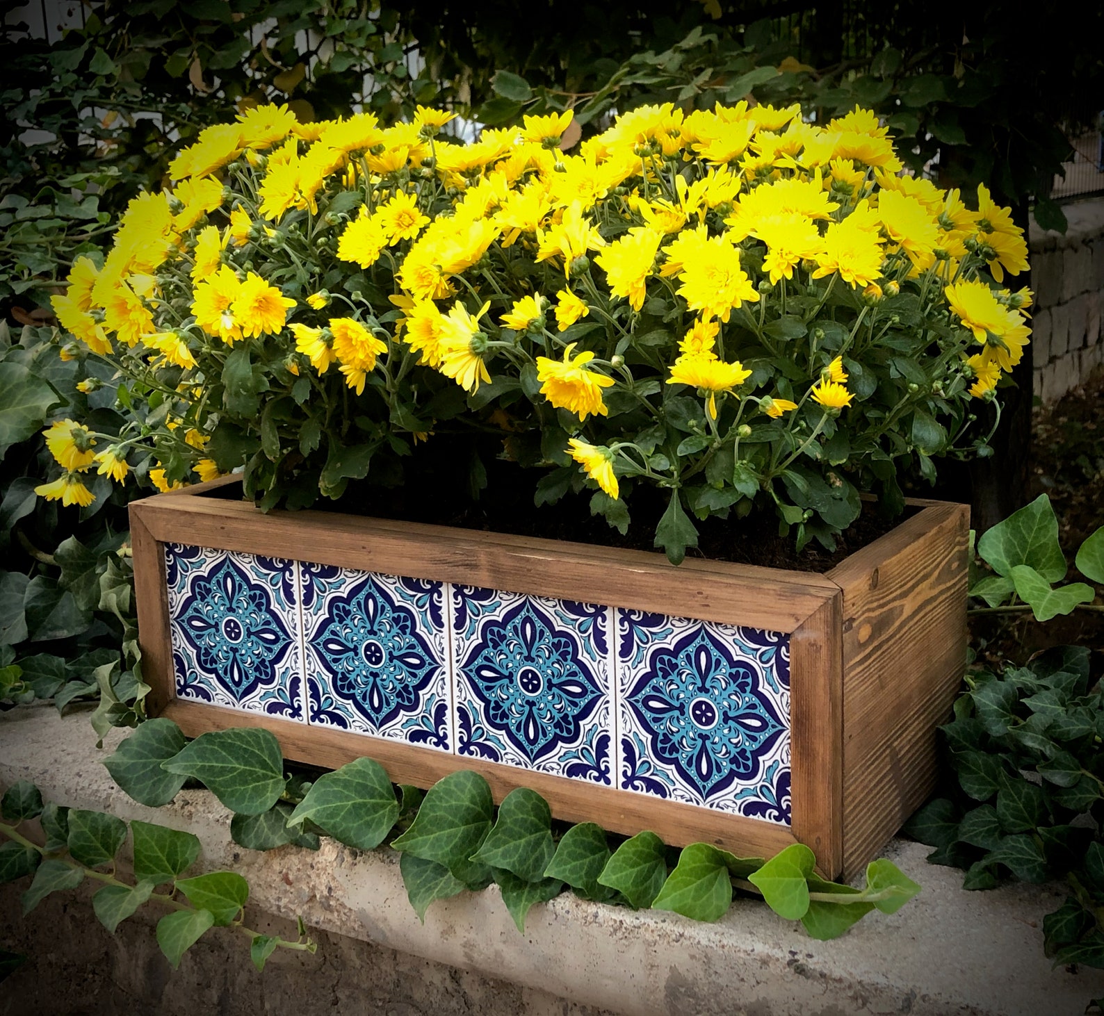 Wooden Planter with Mexican Tile/Indoor Outdoor Planter Etsy
