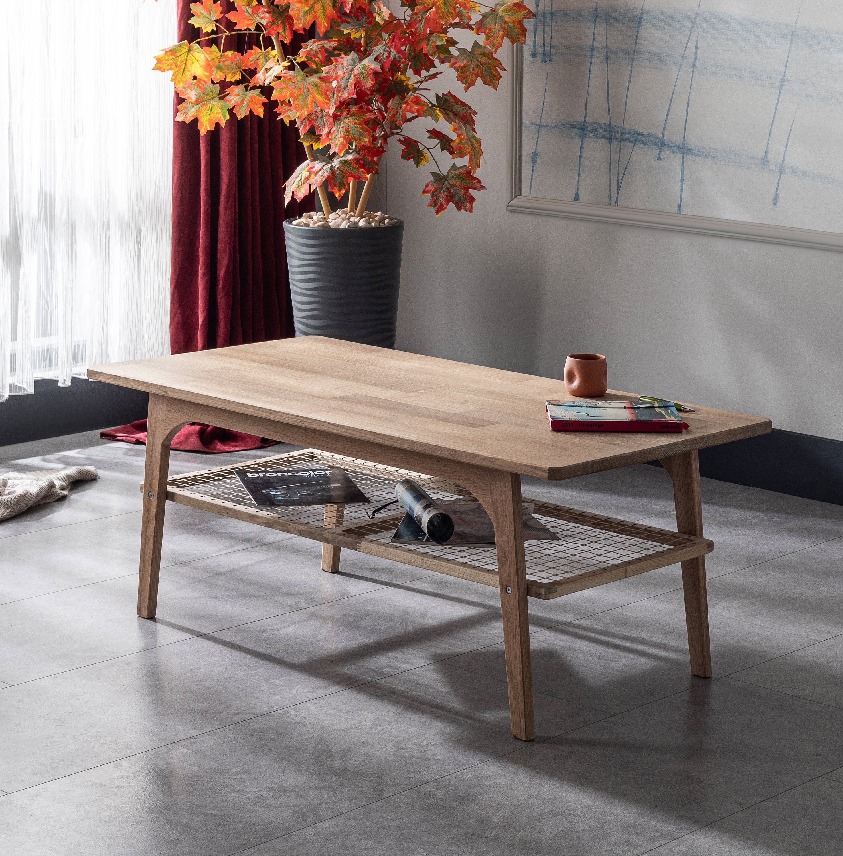 White Oak Table Storage Two Layer Lounge Table - Etsy