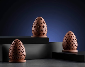 Egg Shape Pottery Candle Holder,  Ethnic Style Tea Light Holders, Hand Carved Ceramic Home Decoration, Valentine's Day Gift