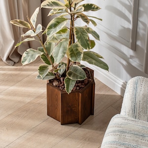 Großer Holzpflanzer, Innen- und Außenbereich, Blumenständer, Pflanzentopf, Holzpflanzer mit Einsatz, achteckiger Pflanzer, handgemachtes Geschenk