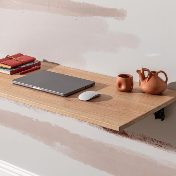 Oak Wooden Folding Desk: Wall Mounted Murphy Table