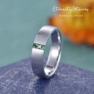 Moss Agate Mens Engagement Ring Wedding Band For Men Baguette Ring Stacking Mens Promise Ring Male Wedding Band Unique Anniversary Gift