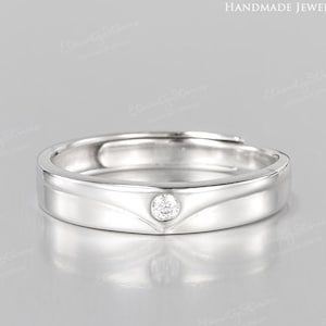 White Gold Diamond Men&#39;s Wedding Band Solitaire Round Cut Diamond Men&#39;s Ring Men&#39;s Engagement Ring Simple Minimalist Wedding Ring for Men
