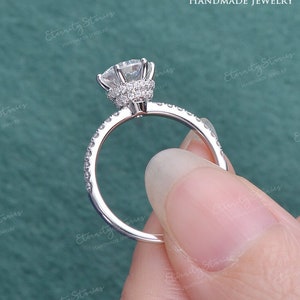 1.5ct Double Hidden Halo Moissanite Engagement Ring Women