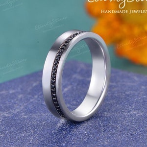 Black Moissanite Male Wedding Ring Men Engagement Ring Minimalist Wedding Band For Men White Gold Mens Promise Ring Unique Anniversary Gift