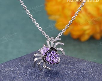 ゴールドスパイダーネックレス：ゴシックブラックウィドウペンダント