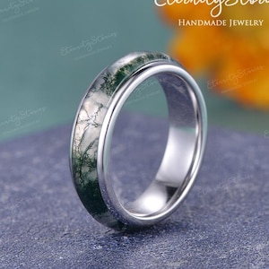 Anello di fidanzamento da uomo in agata muschiata Anello dell&#39;eternità completo Anello nuziale maschile Anello di promessa da uomo unico Anelli minimalisti per uomo Regalo di anniversario