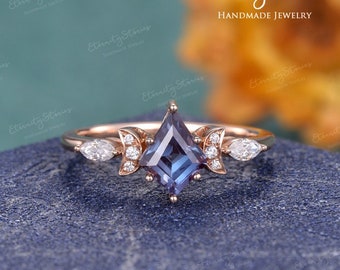 Drachenschliff Alexandirte Verlobungsring Marquise Moissanite Ring Natürliche Inspiriert Mond Diamant Ring Rosegold Einzigartiges Jubiläum Geschenk für Frauen